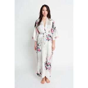 Kim+Ono Peacock & Blossoms Long Kimono Robe One Size